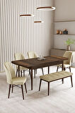 Lara Barok Desen 80 X 132 Açılabilir MDF Mutfak Masası 4 Sandalye, 1 Bench