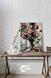 Gümüşteki Güller Sayılarla Boyama Seti, Hobi Seti, 40X50 Tablo, Fırça Boya, Numaralı Tuval