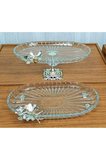 2 li Paşabahçe Kristal Metal Ayaklı Gümüş Oval Düz Pasta Sunumluk Kurabiyelik