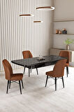 Vien Siyah Mermer Desen 80 X 132 Açılabilir MDF Mutfak Masası 4  Sandalye