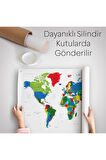 Renkli Dünya Haritası Kanvas Duvar Örtüsü-Halısı 1014