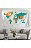 Dünya Haritası Dekoratif Kanvas Duvar Örtüsü-Halısı 1076