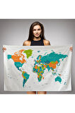 Dünya Haritası Dekoratif Kanvas Duvar Örtüsü-Halısı 1076