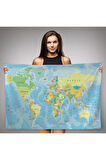 Dünya Haritası Dekoratif Kanvas Duvar Örtüsü-Halısı 1079