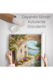 Deniz Yakınında Ev, Renkli Çiçekler, Deniz Manzaralı Kanvas Duvar Örtüsü-Halısı-1111