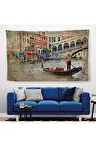 Venedik Kanalları Yağlıboya Çalışması Dekoratif Duvar Örtüsü-Halısı-3427