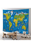 Eğitici Dünya Haritası Dünya Atlası Çocuk Ve Bebek Odası Duvar Örtüsü-halısı 3774