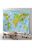 Eğitici Dünya Haritası Çocuk Odası Duvar Örtüsü-halısı 3778