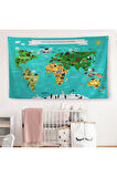 Eğitici Dünya Haritası Çocuk Odası Duvar Örtüsü-halısı 3780