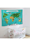 Eğitici Dünya Haritası Çocuk Odası Duvar Örtüsü-halısı 3780