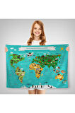 Eğitici Dünya Haritası Çocuk Odası Duvar Örtüsü-halısı 3780