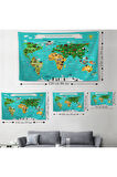 Eğitici Dünya Haritası Çocuk Odası Duvar Örtüsü-halısı 3780