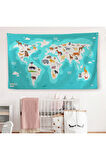 Eğitici Dünya Haritası Dünya Atlası Çocuk Ve Bebek Odası Duvar Örtüsü-halısı 3785