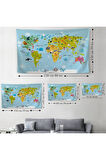 Eğitici Dünya Haritası Dünya Atlası Çocuk Ve Bebek Odası Duvar Örtüsü-halısı 3830