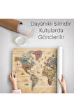 Ahşap Görünümlü Türkçe Eğitici Detaylı Atlası Dekoratif Dünya Haritası Duvar Örtüsü-halısı 3844