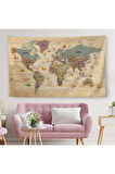 Ahşap Görünümlü Türkçe Eğitici Detaylı Atlası Dekoratif Dünya Haritası Duvar Örtüsü-halısı 3844