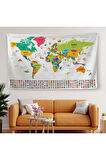 Türkçe Ülke Bayraklı Eğitici Başkent Detaylı Atlası Dünya Haritası Duvar Örtüsü-halısı 3860