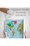 Dünya Haritası Eğitici Ülke Bayraklı Türkçe Harita Çocuk Odası Genç Odası Duvar Örtüsü-halısı 3865