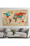 Ahşap Görünümlü Türkçe Eğitici Detaylı Atlası Dekoratif Dünya Haritası Duvar Örtüsü-halısı 3867