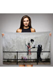 Bansky'nin Küçük Kız Çocuğu Polis İsimli Çalışması Kanvas Duvar Örtüsü-Halısı-5010