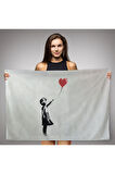 Banksy Kırmızı Balonu Uçup Giden Kız Kanvas Duvar Örtüsü-Halısı-5059
