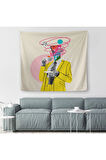 Çizgi Roman Kahramanı Kahvesini Yudumluyor Pop Art Kanvas Duvar Örtüsü-Halısı-5066