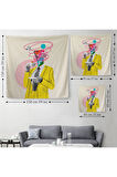 Çizgi Roman Kahramanı Kahvesini Yudumluyor Pop Art Kanvas Duvar Örtüsü-Halısı-5066