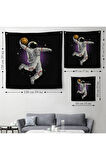 Ay'da Basketbol Oynayan Astronot Kanvas Duvar Örtüsü-Halısı-5068