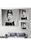 Audrey Hepburn'ün Siyah Bayaz Kanvas Duvar Örtüsü-Halısı-5071