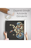 Dünya Üzerinde Dinlenip Kahve İçen Astronot Kanvas Duvar Örtüsü-Halısı-5098