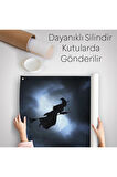 Süpürgede Uçan Cadı, Cadılar Bayramı Dekoratif Duvar Örtüsü-Halısı-5202