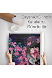 İskelet Kafa ve Pembe Çiçekler Kanvas Duvar Örtüsü - Halısı -5234