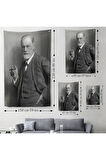 Sigmund Freud Elinde Puro ile Siyah Beyaz Fotoğrafı Duvar Örtüsü - Halısı-5238