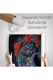 Renkli Çiçeklerle Kafatası Posteri, Şeker Kafatası Sanatsal Duvar Örtüsü - Halısı-5256
