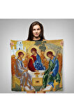 Andrei Rublev Tarafından Kutsal Üçleme Kanvas Duvar Örtüsü-Halısı, Hristiyan Kilise Hediyesi-5327