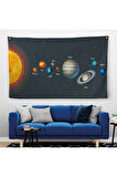 Güneş Sistemi ve Gezegenler Eğitici Kanvas Duvar Örtüsü Halısı Eğitici Uzay Çocuk Odası 5396
