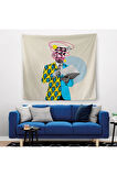 Çizgi Roman Kahramanı Kahvesini Yudumluyor Pop Art Kanvas Duvar Örtüsü-Halısı-5800