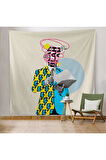 Çizgi Roman Kahramanı Kahvesini Yudumluyor Pop Art Kanvas Duvar Örtüsü-Halısı-5800