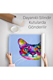 Renkli Kedi Kafası Dekoratif Kanvas Duvar Örtüsü-Halısı-5815