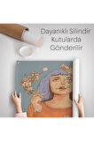 Sigara İçen Kadın Çiçek Detaylı Kanvas Duvar Örtüsü-Halısı-5877