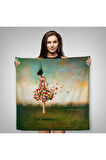 Çiçek Elbiseli Kız Kanvas Duvar Örtüsü-Halısı-5889
