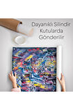 Renkli Şehir Manzarası Kanvas Duvar Örtüsü-Halısı-5898