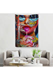 Pop Art Sokak Sanatı Renkli Kadın Dekoratif Duvar Örtüsü - Halısı-6107