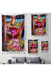 Pop Art Sokak Sanatı Renkli Kadın Dekoratif Duvar Örtüsü - Halısı-6107