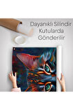 Renkli Karizmatik Kedi Dekoratif Duvar Örtüsü - Halısı-6225