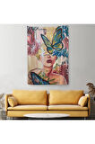 Renkli Sürreal Kadın Portresi Dekoratif Duvar Örtüsü - Halısı-6297