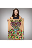Kokoş Leopar, Çiçek Taçlı Sosyetik Leopar Duvar Örtüsü - Halısı -6325