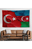 Türkiye Azerbaycan Bayrak Desenli Dekoratif Kanvas Duvar Örtüsü-Halısı-6516