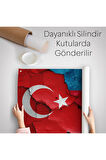 Türkiye Azerbaycan Bayrak Desenli Dekoratif Kanvas Duvar Örtüsü-Halısı-6516