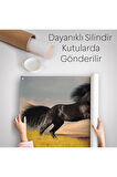 Şaha Kalkmış Siyah At Duvar Örtüsü-Halısı-6613